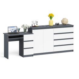 Комод-тумба Мори МК1600 четыре ящика и дверки со столом компьютерным МС-6 тумба справа