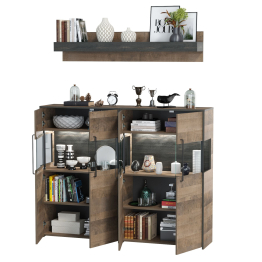 Два комода с витриной с подсветкой и навесная полка Трувор