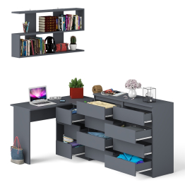 Стол компьютерный угловой с ящиками Мори МС-16 правый с навесной полкой и комодом МК1200.8