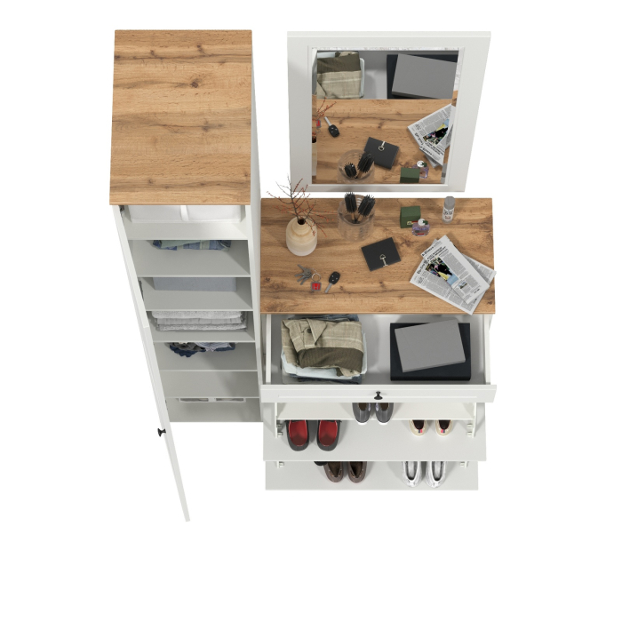 Прихожие, Шкаф-пенал с обувницей и зеркалом Остин