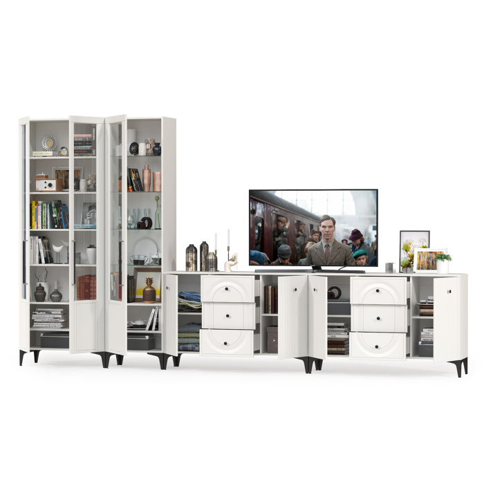 Стенки для гостиной, Валенсия 082 два комода-тумбы и сервант три дверки № 123