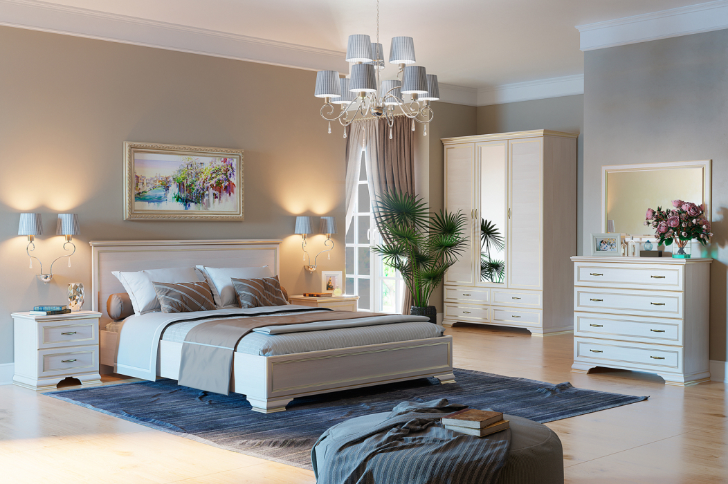 Кровати 140 см, Кровать-1 Сиена, с подъемным ортопедическим основанием, 1400, бодега белый, патина золото