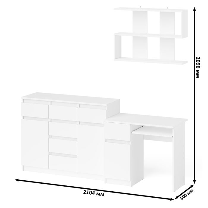 Прямые компьютерные столы, Навесная полка 900 Мори со столом компьютерным МС-1 левый и комодом МК1200.4