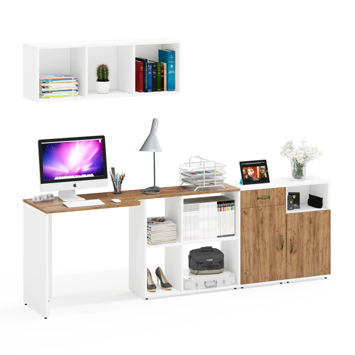 Домашние кабинеты, Стол Лидер-8 с навесной открытой полкой и двумя тумбами