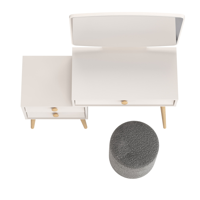 С зеркалом, Пуфик мягкий Марта и туалетный стол в спальню Афина