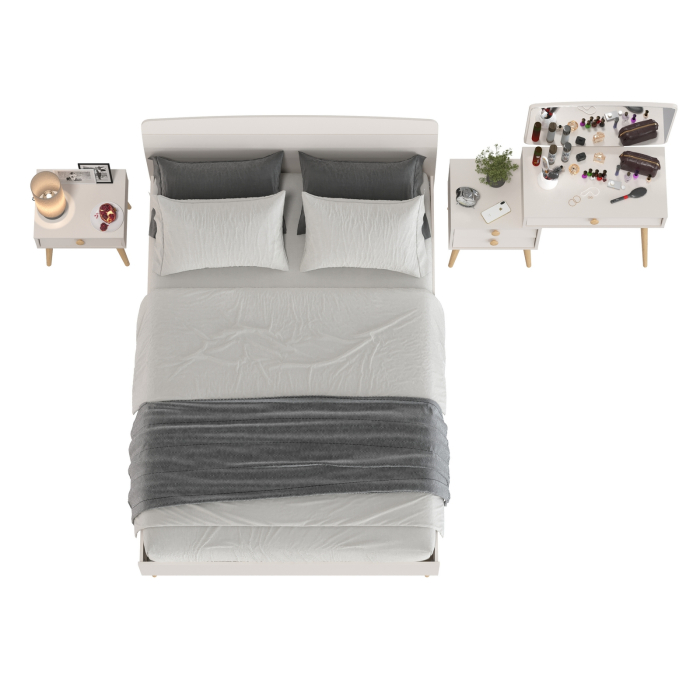 Спальные гарнитуры, Спальня Афина двуспальная кровать 1400 с косметическим столиком и тумбочкой