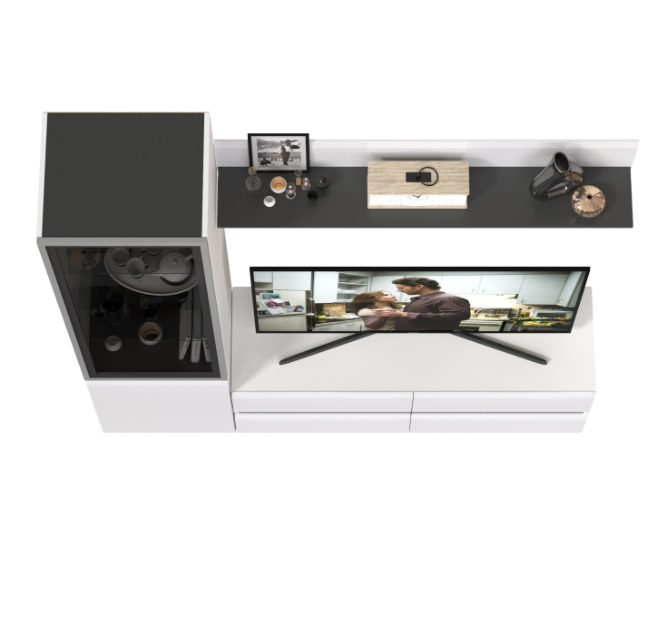 Стенки для гостиной, Шкаф-витрина с навесной полочкой и тумба для ТВ Сидней