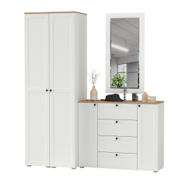 Два шкаф-пенала с полками для прихожей Остин и комод с настенным зеркалом