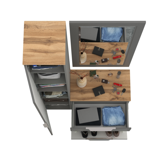 Прихожие, Шкаф-пенал в прихожую с обувницей и зеркалом Октава.