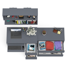 Стол компьютерный Мори МС-6 правый с навсеной полкой сверху и комодом на три ящика