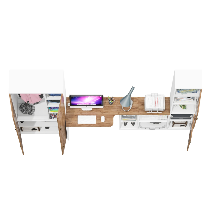 Домашние кабинеты, Стол-трансформер рабочий Лидер-8 с пеналом и бельевым шкафом для одежды