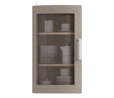 , Полка торцевая с гнутой витриной Регина Песочный Дуб Сантана Светлый