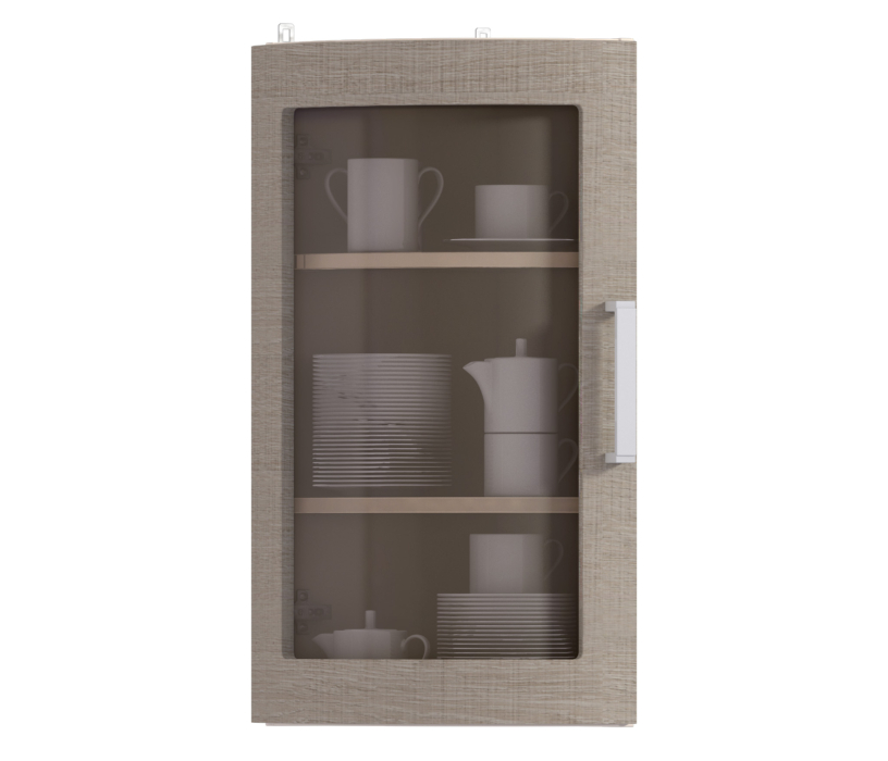 , Полка торцевая с гнутой витриной Регина Песочный Дуб Сантана Светлый