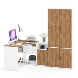 Бельевой шкаф Лидер-8 20Б со столом с нишами и тумбой для документов