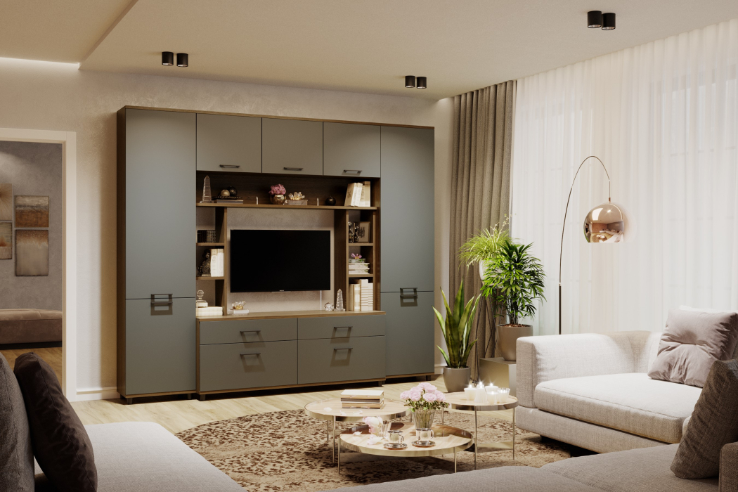 Стенки для гостиной, Модульная гостиная Грейс композиция 7  Гикори Джексон Темный