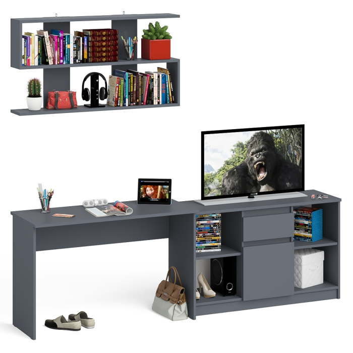 Прямые компьютерные столы, Тумба большая с дверками и нишами с письменным столом Мори и верхней полкой на 1200