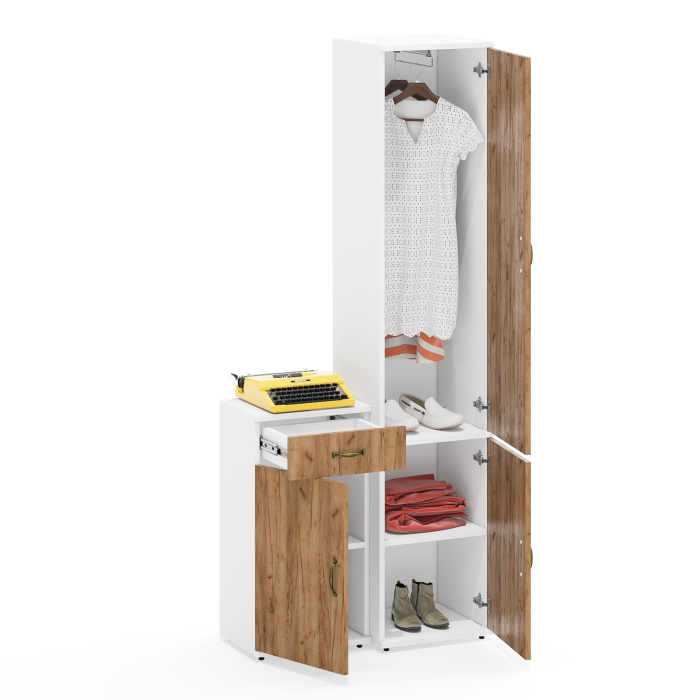 Домашние кабинеты, Тумба с дверкой и ящиком и пенал с вешалкой для одежды и полкой Лидер-8