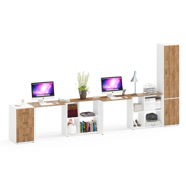 Узкий шкаф для белья и для хранения Лидер-8 с двумя рабочими столами и тумбой для бумаг