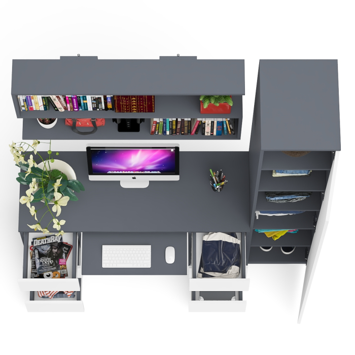 Домашние кабинеты, Компьютерный стол МС-2 с верхней полкой и пеналом для вещей Мори