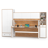 Для девочек, Кровать-стол-трансформер с пеналом и шкафом Вуди № 43.