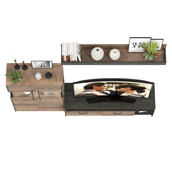 Стенки для гостиной, Комод с витриной с подсветкой с тумбой под ТВ Трувор