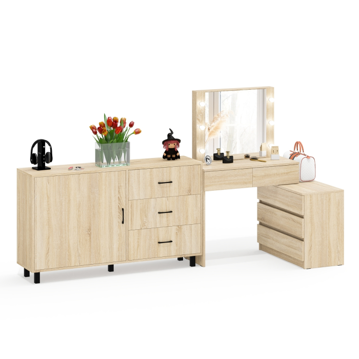 Туалетные столики, Стол-трансформер косметический с подсветкой 110 и комод-тумба три ящика 122-1504