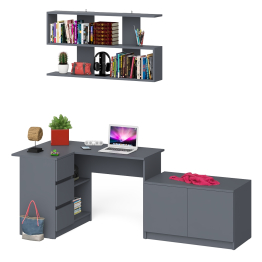 Угловой компьютерный стол Мори МС-16 левый с тумбой две двери МА900.1 и широкой полкой 1200