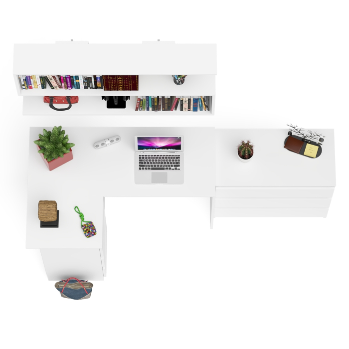 Домашние кабинеты, Комод на три ящика Мори МК800.1 с компьютерным столом для работы левый и открытой полкой