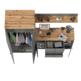 Платяной шкаф с большим комодом и навесной полкой Остин