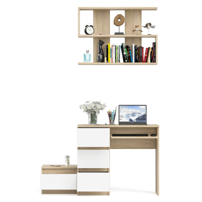 Прямые компьютерные столы, Стол компьютерный три ящика МС-6 левый с тумбочкой ТМП400 и навесной полкой 900 Мори