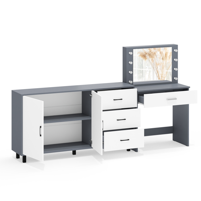 С зеркалом, Комод-тумба 123-1604 и туалетный столик с подсветкой СТ-4