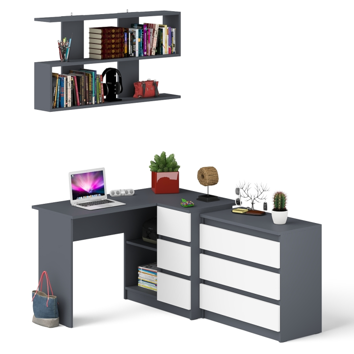 Домашние кабинеты, Стол компьютерный Мори МС-16 правый с навесной полкой и комодом МК800.1