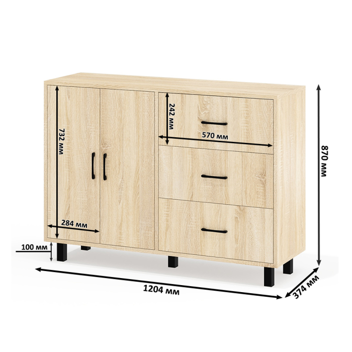 С зеркалом, Стол косметический с подсветкой 110 и тумба-комод с тремя ящиками и дверками 123-1204