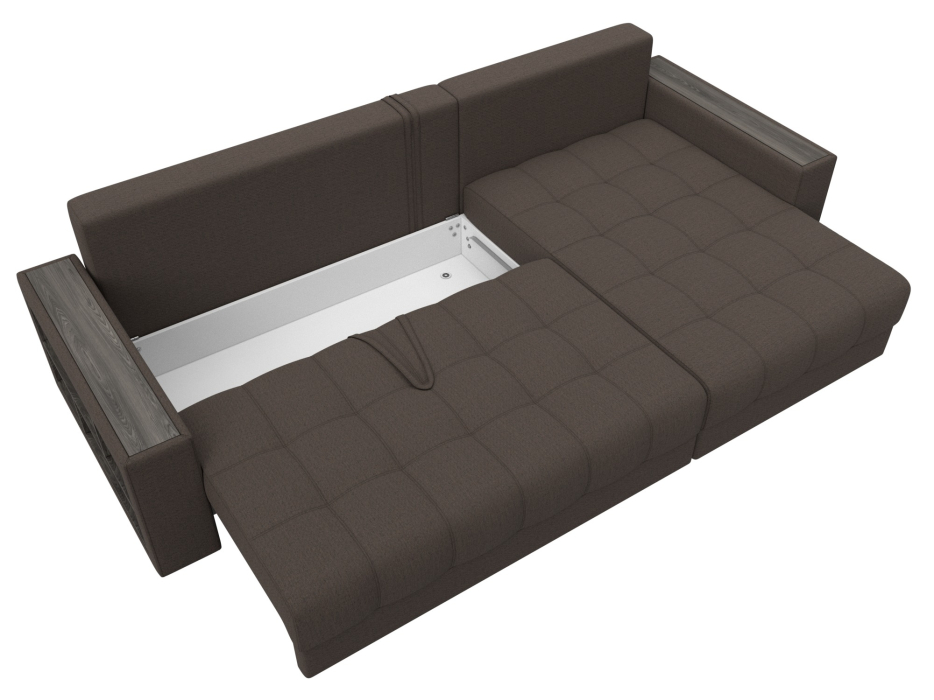 Диваны угловые в гостиную, Диван угловой с декором и полкой Лига-050 НПБ, рогожка Амур