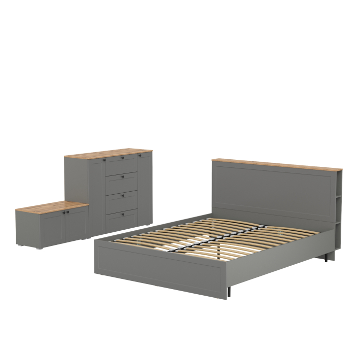 Спальные гарнитуры, Кровать Остин со спальным местом 1600 с ортопедическим основанием с тумбой с дверками и комодом 16.221