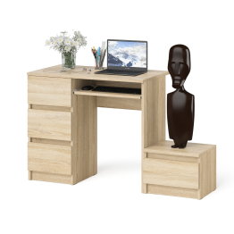 Компьютерный стол три ящика Мори МС-6 левый с тумбой 400