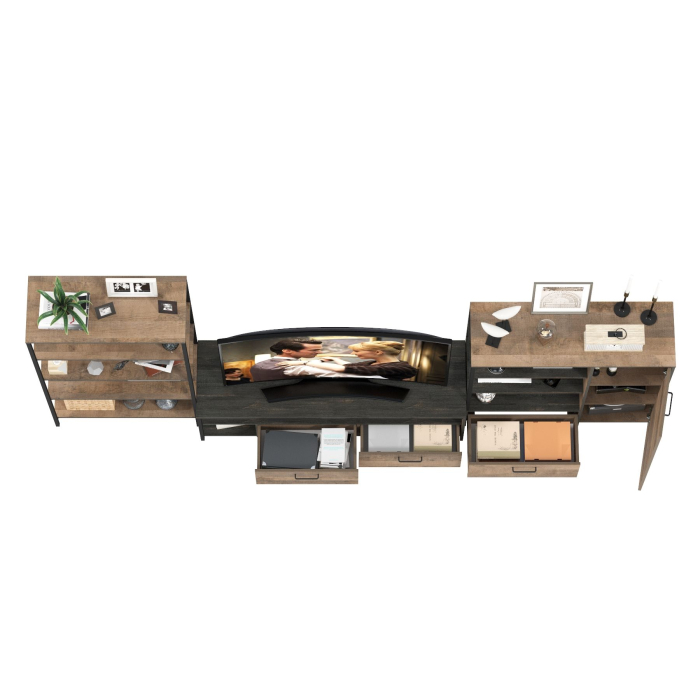 Стенки для гостиной, Комод с дверкой и ящиком с ТВ-тумбой для гостиной Трувор и открытый стеллаж с полками