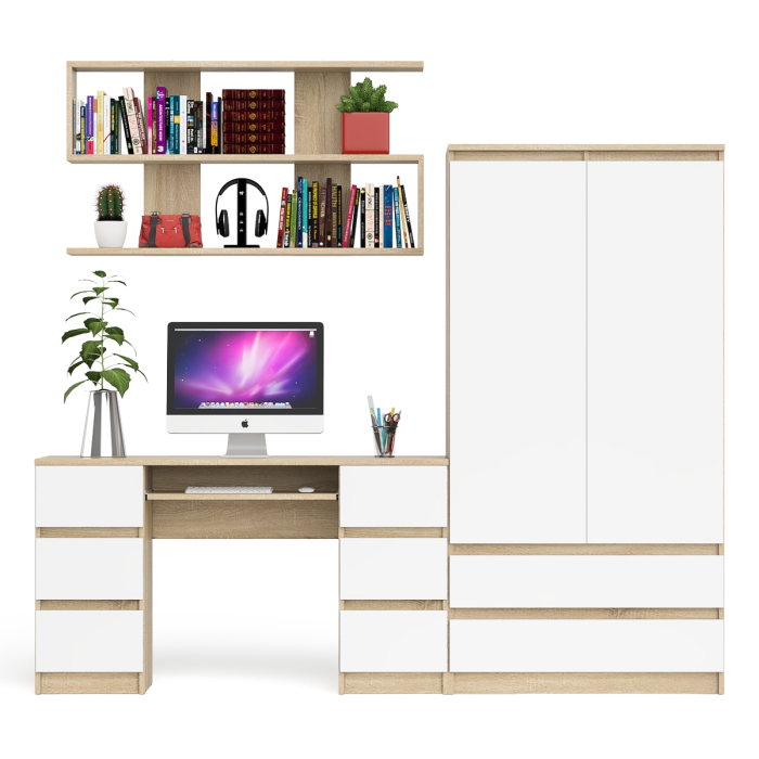 Домашние кабинеты, Шкаф-комод Мори МШ900.1 с письменным 2-х тумбовым столом МС-2 и полкой книжной