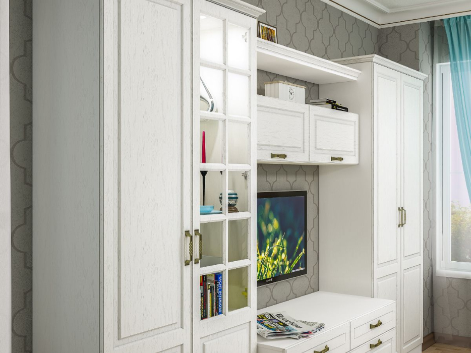 Витрины, Пенал-витрина Ливерпуль с подсветкой ясень ваниль/белый