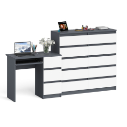 Стол с тремя выдвижными ящиками компьютерный правый с комодом на 10-ть ящиков Мори