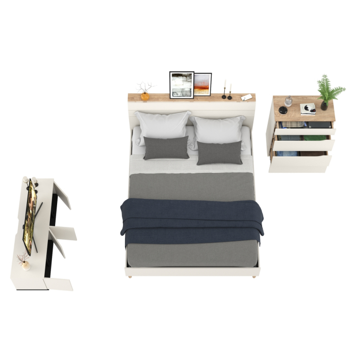 Спальные гарнитуры, Тумба ТВ 13.276 с кроватью Муссон с основанием 1600 и комод 13.97