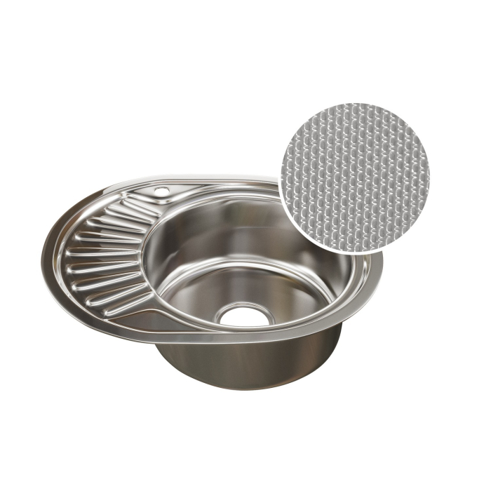 Кухонные мойки, Мойка овал 57х45 (0,8) прав вып 3 1/2 MIXLINE 18 см с сифоном ДЕКОР