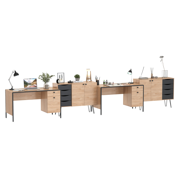 Домашние кабинеты, Место для работы и учёбы двоих людей Брюс из двух столов и двух комодов-тумб