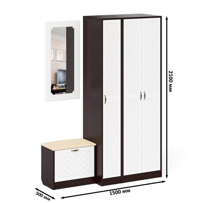 Прихожие, Шкаф с пеналом-500 и обувницей с сиденьем П-6 фрезеровка ромб