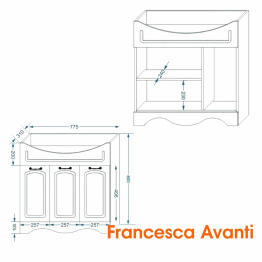 Тумба с раковиной Francesca Avanti Империя 80, 3 двери, с подсветкой (ум. Балтика 80)