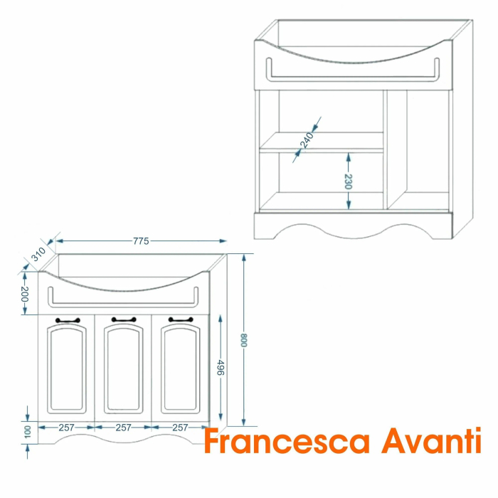 Тумбы с раковиной для ванны, Тумба с раковиной Francesca Avanti Империя 80, 3 двери, с подсветкой (ум. Балтика 80)