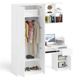 Компьютерный стол однотумбовый правый с ящиком и верхней полкой и платяной шкаф Мори МШ8001