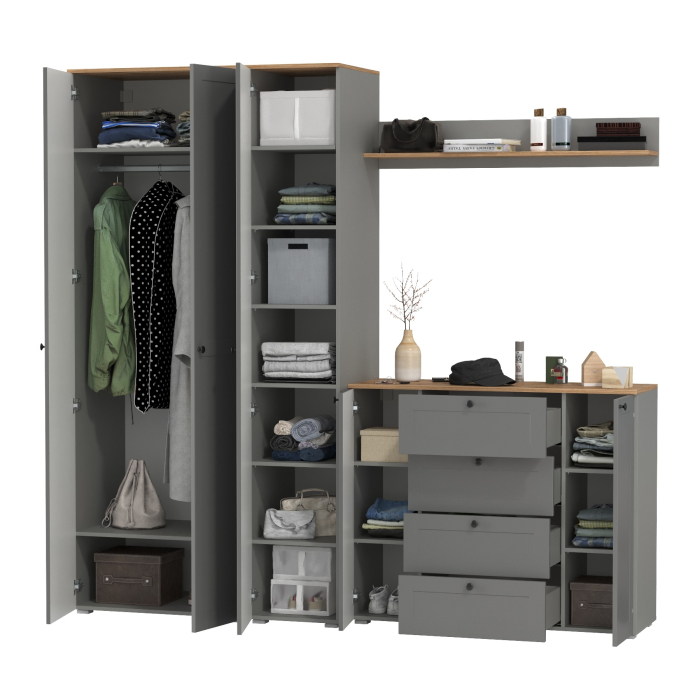 Прихожие, Шкаф и шкаф-пенал с комодом и полкой Остин для прихожей