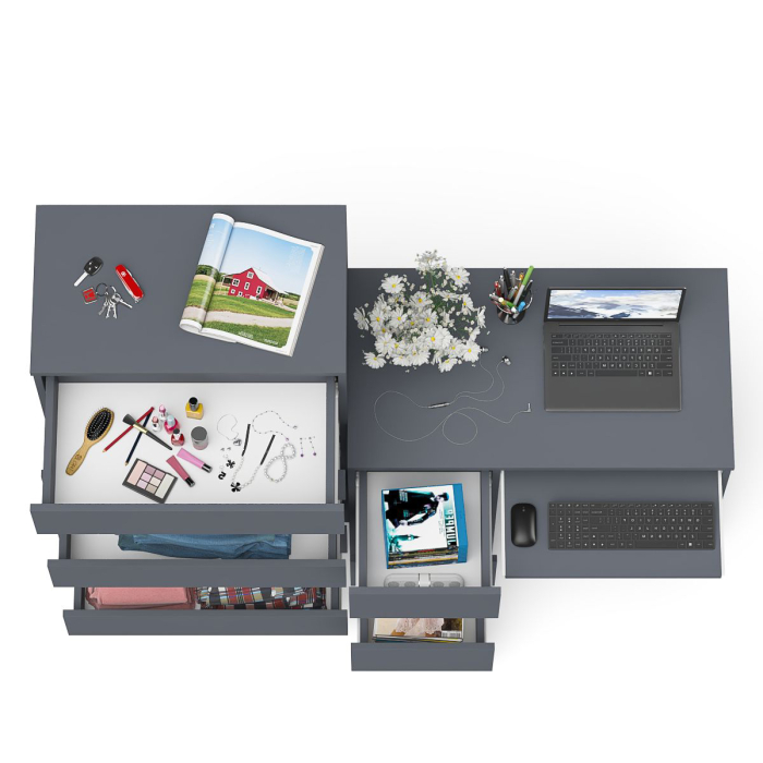 Домашние кабинеты, Комод высокий Мори МК700 5-ть ящиков и стол компьютерный Мори МС-6 левый