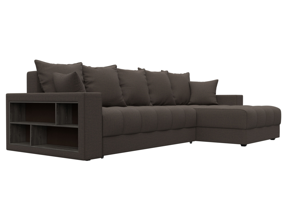 Диваны угловые в гостиную, Диван угловой с декором и полкой Лига-050 НПБ, рогожка Амур